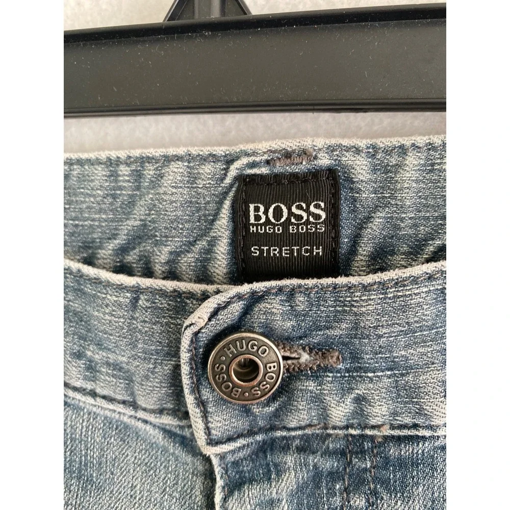 Hugo Boss Texas Jeans Mens 36/34 Light Blue Stretch Straight Leg Distressed